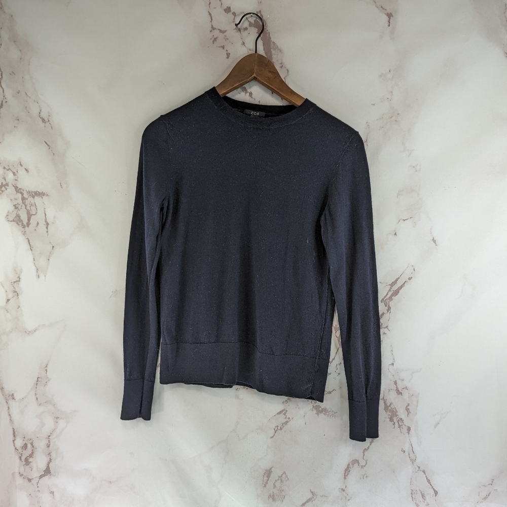 COS Sweater Womens Small Black Crew Neck Lightweight Long Sleeve Wool Blend